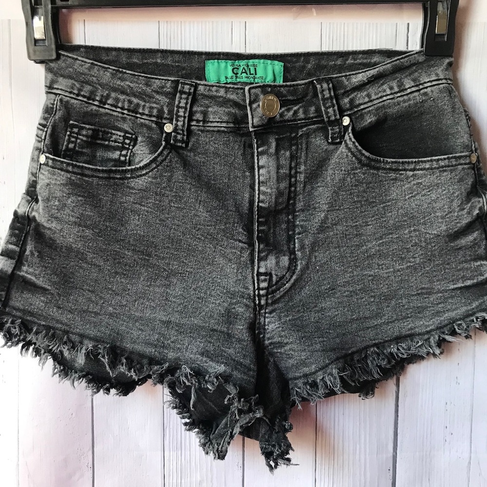 Black Denim Distressed Mini Shorts